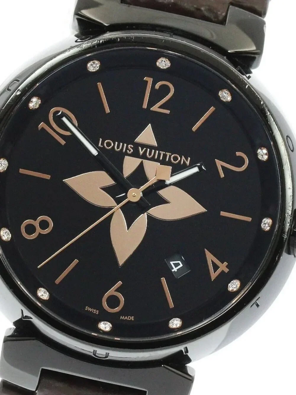 LOUIS VUITTON Tambour All Black GM QA049 12P diamond Quartz Men's Watch_967419